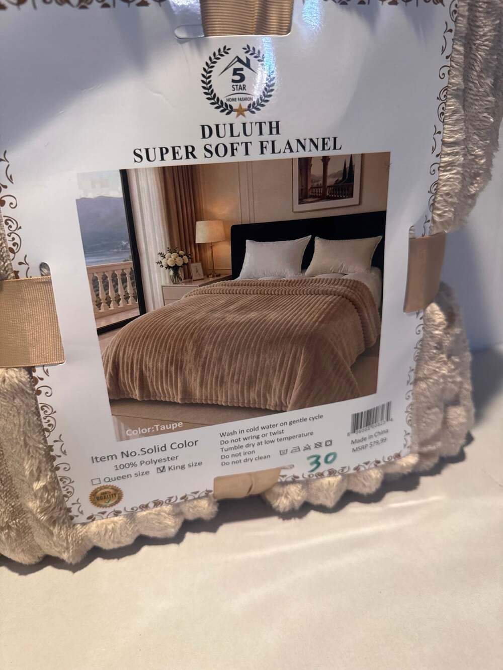 Duluth Trading Super Soft Flannel Bed Blanket King Taupe Neutral
